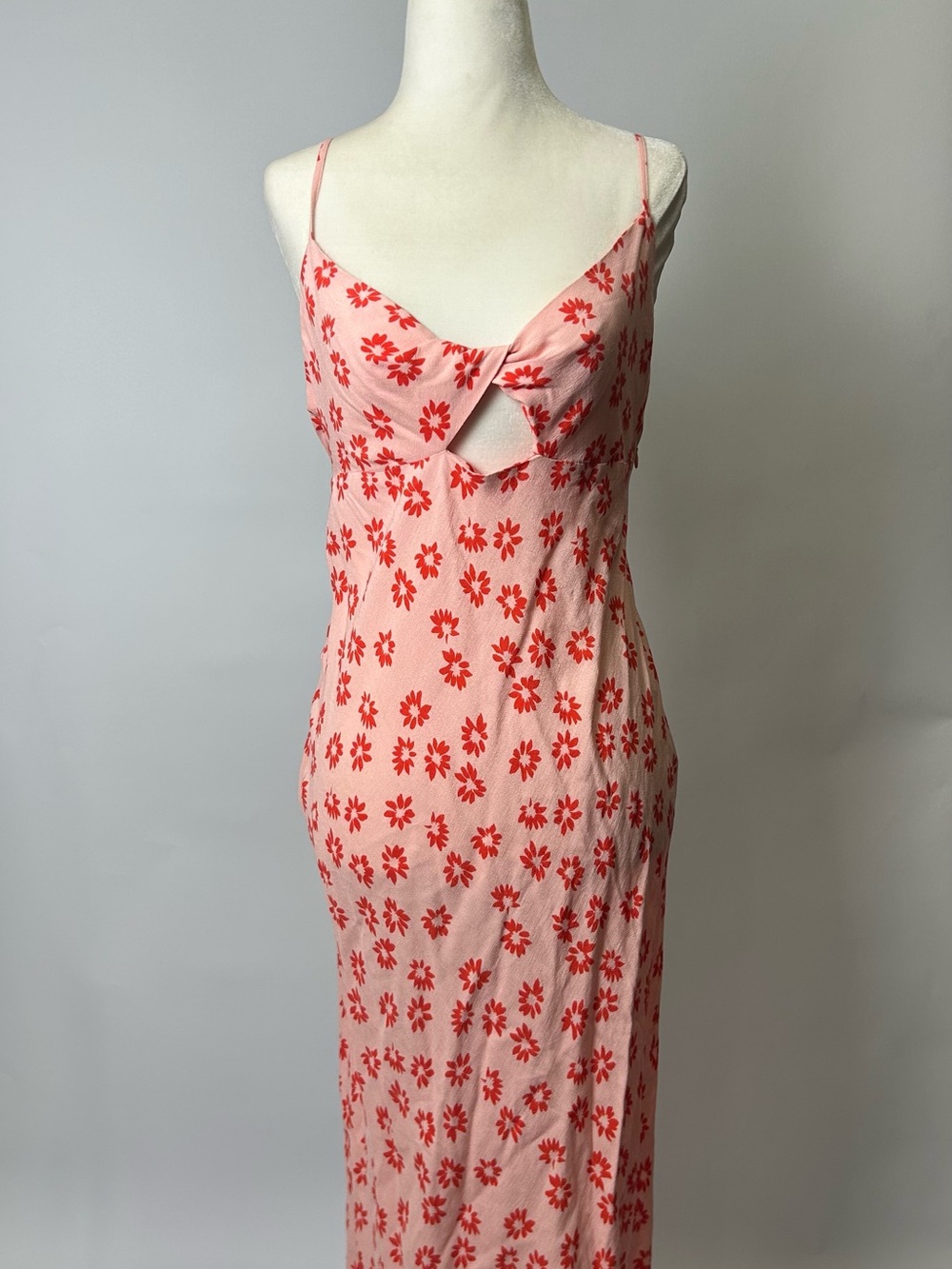 Bershka Pink Dress with Red Floral Print